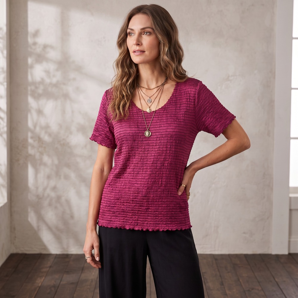 VTG 90s Y2K Jaclyn Smith Popcorn Crinkle Top M Magenta Pink Witchy Office Siren